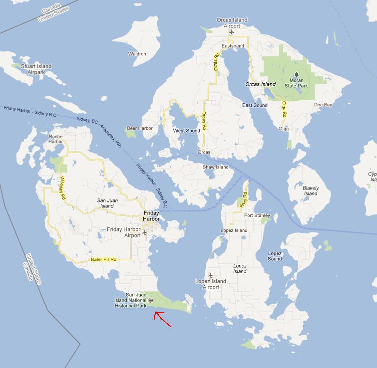 Location of American Camp on San Juan Island