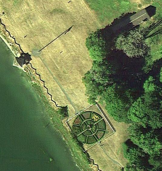 Aerial view of formal gardens, British Camp, San Juan Island