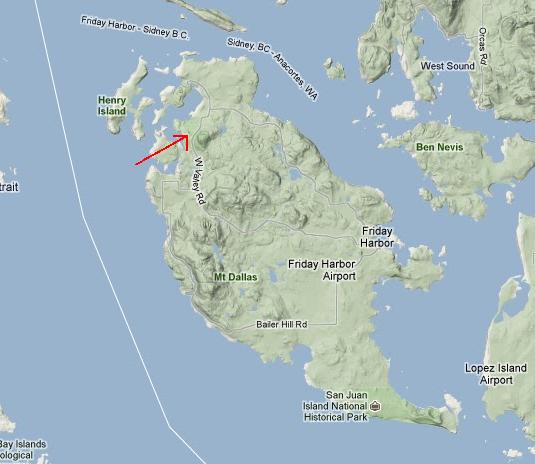 Location map of Mt. Young, San Juan Island