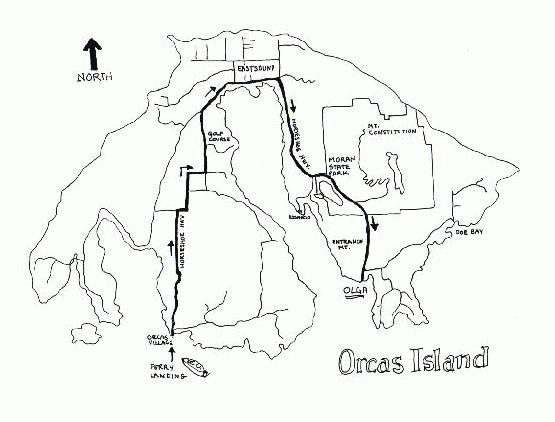 Driving directions and map to Olga on Orcas Island. map courtesy of http://www.blackberrybeach.com/
