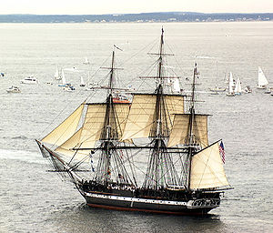 USS Constitution under sail in Massachusetts Bay, 21 July 1997